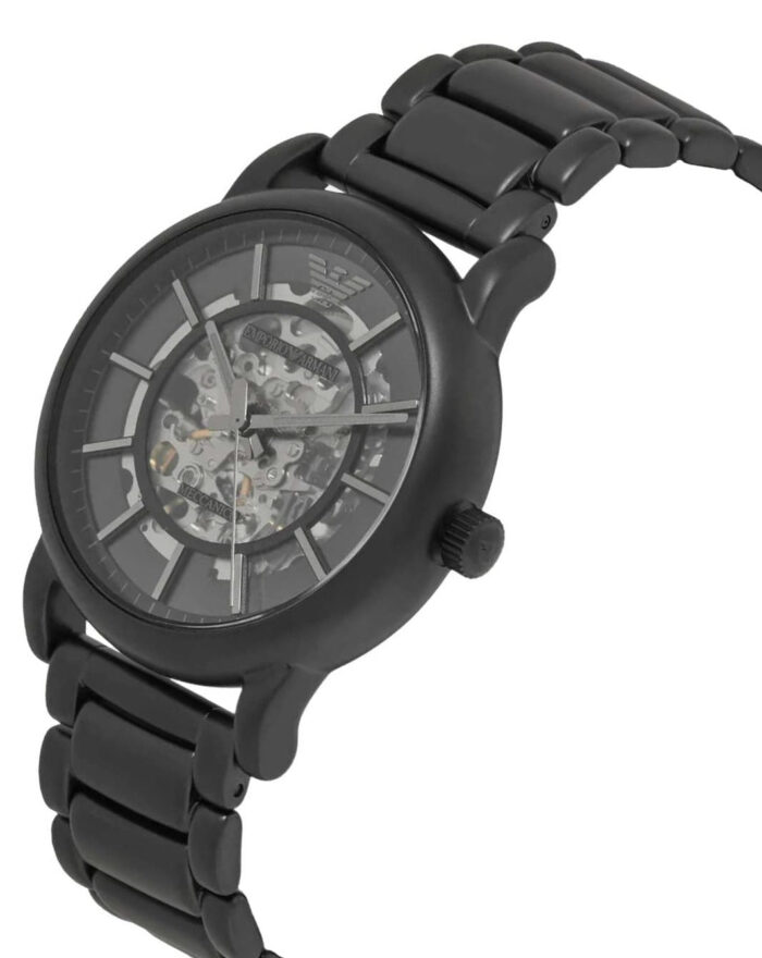 Emporio Armani Meccanico Skeleton Black Dial Black Steel Strap Watch For Men - AR60045 - Image 8